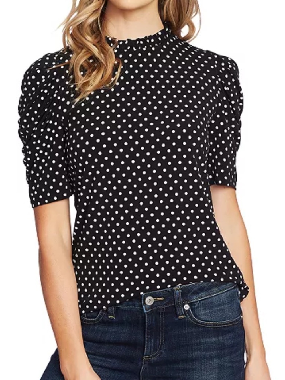 CeCe Women's Ruched Short Sleeve Polka-Dot Knit Top Top Size 1X